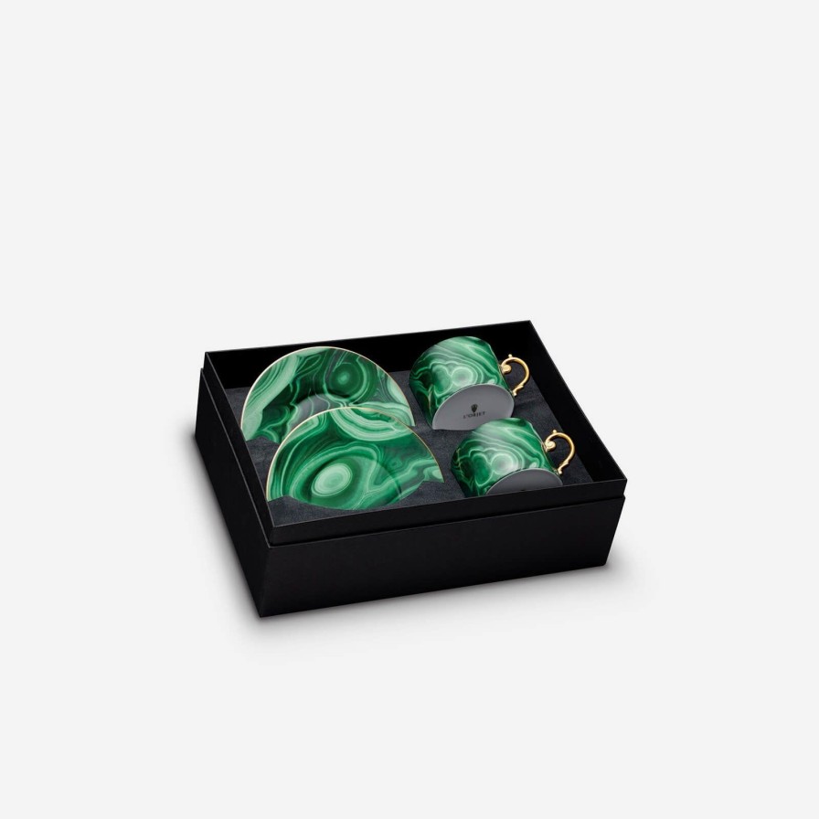 Dining L'Objet | Malachite Teacup And Saucer-Set Of 2