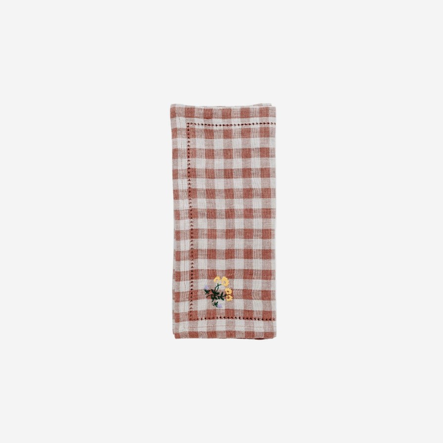 Dining Projektityyny | Gingham Embroidered Napkin Blush