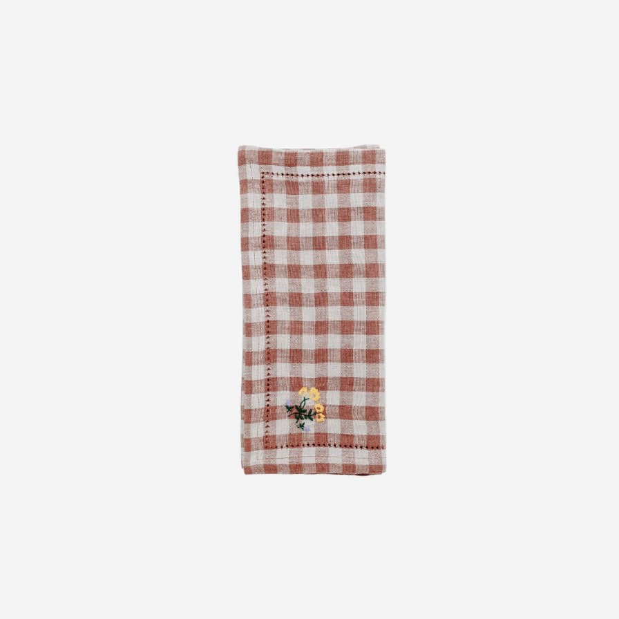 Dining Projektityyny | Gingham Embroidered Napkin Blush