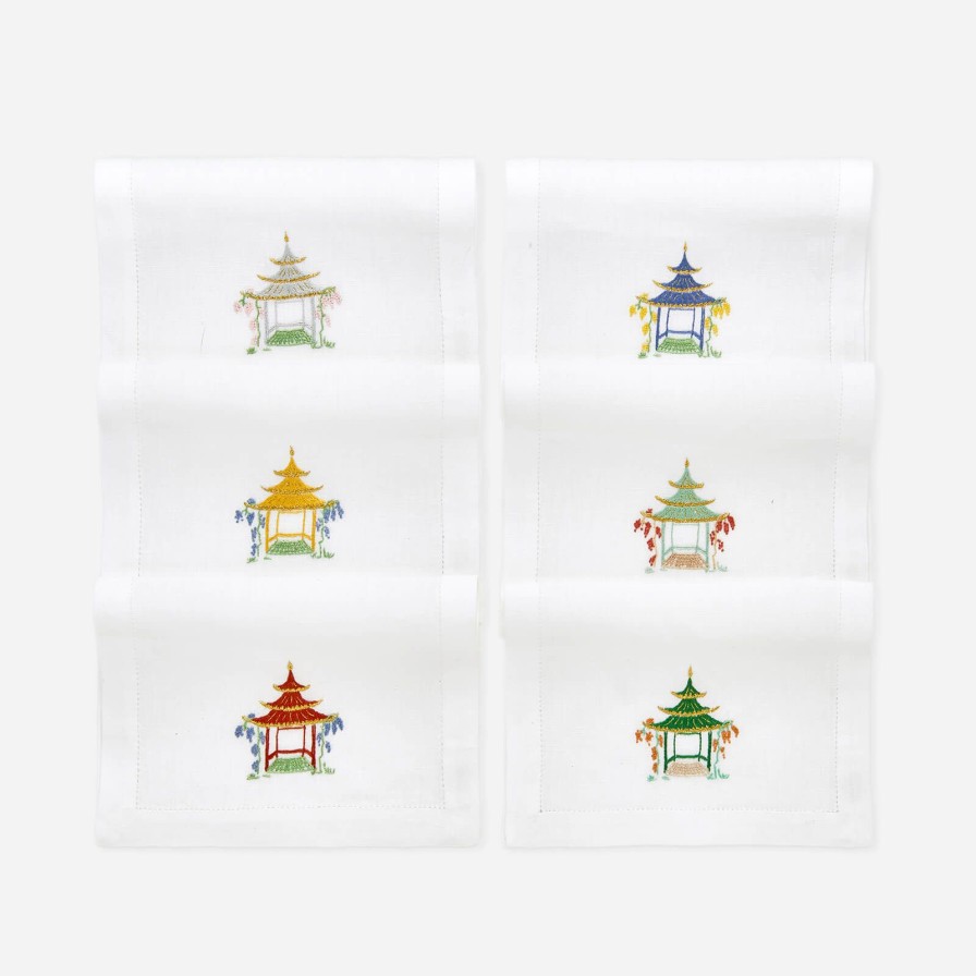 Dining Bonadea | Set Of Six Pagoda Embroidered Cocktail Napkins