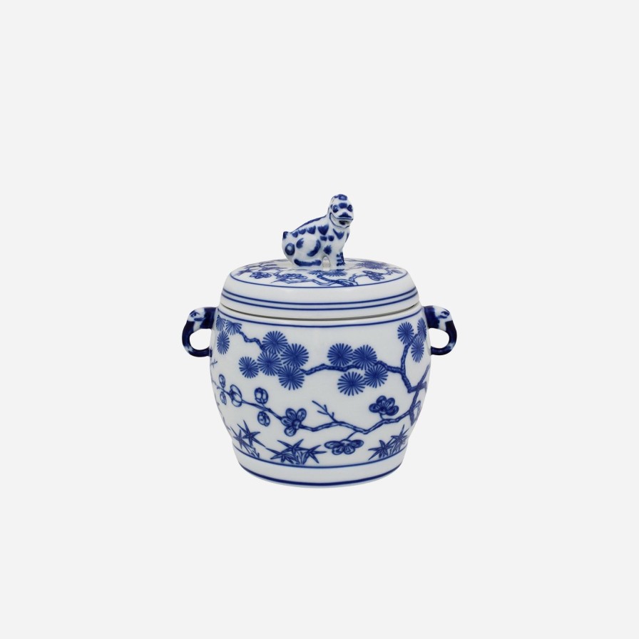 Home Accessories Vista Alegre | Blue And White Foo Dog Lidded Jar-Small