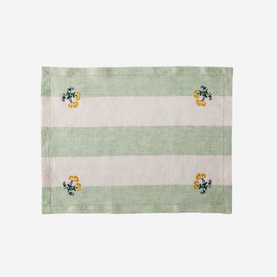 Dining Projektityyny | Sirkus Stripe Embroidered Napkin Pistachio