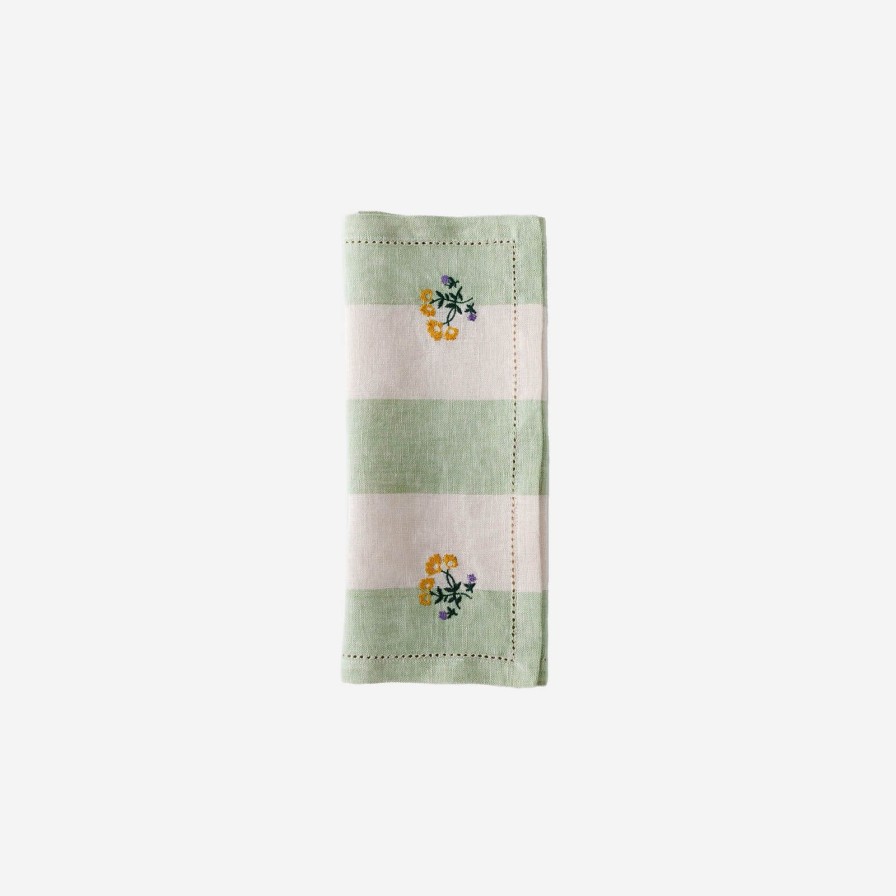 Dining Projektityyny | Sirkus Stripe Embroidered Napkin Pistachio