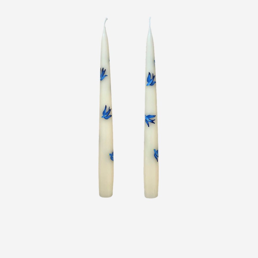 Dining Bable for Bonadea | Blue Bird Hand-Painted Candle-Set Of 2