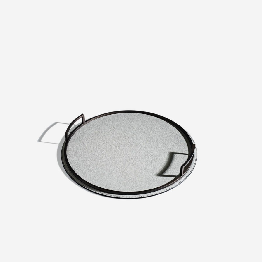 Dining Giobagnara | Defile Medium Round Leather Tray Grey